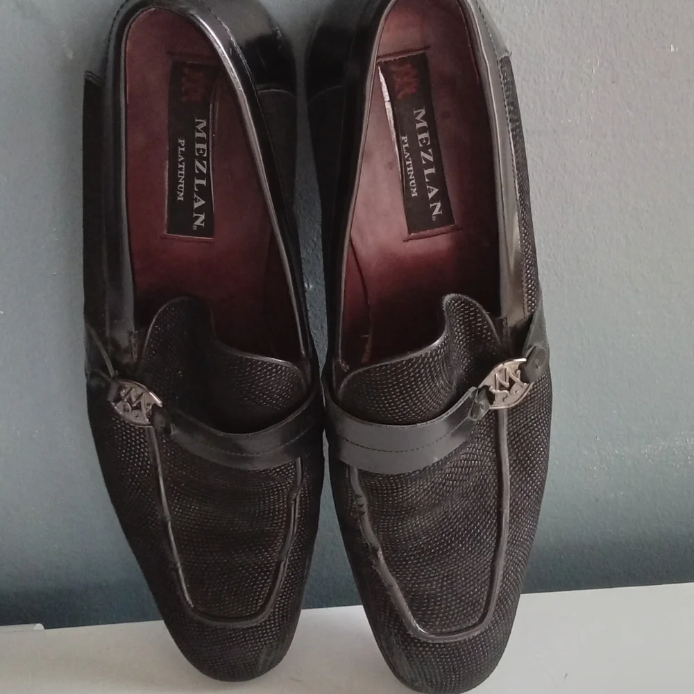 Mezlan Platinum Mens Black Textured Leather‎ Loafers Made in Spain 47777